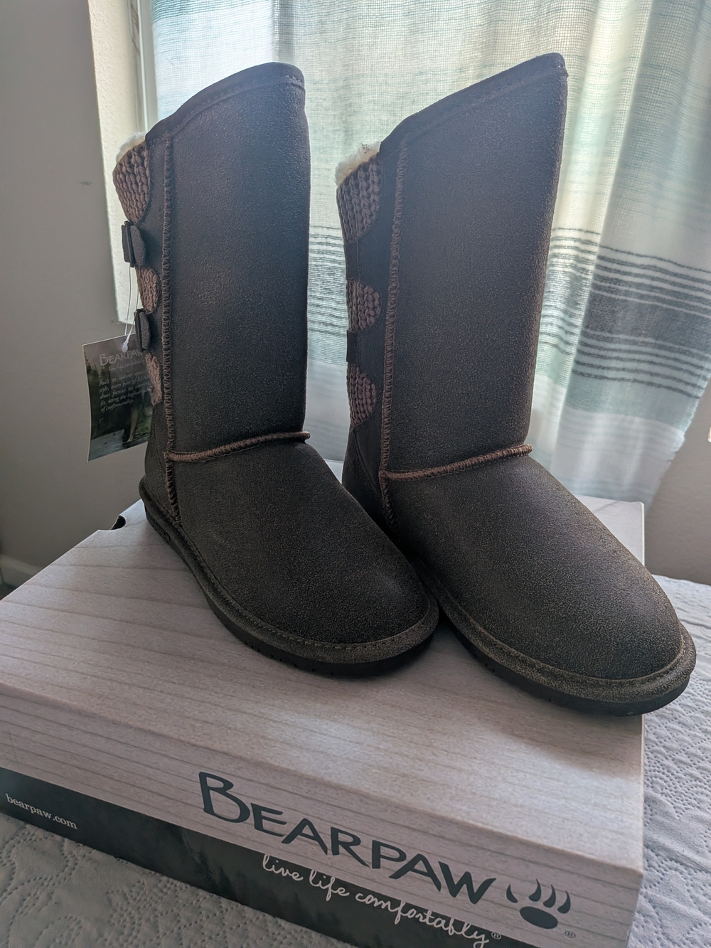 BearPaw Women's Tall Winter Boots in Brown/Cream size 7